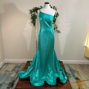 Jovani One Shoulder Teal Dress